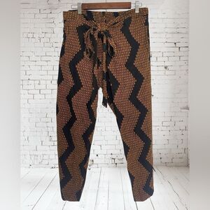 Rare Manaola Black/Orange Patterned Harem/Paper Bag Style Tied Waist Overlay M/L